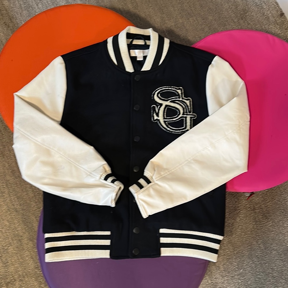 SPIRITUAL GANGSTER dark navy white wool GRATITUDE varsity jacket - xs/a